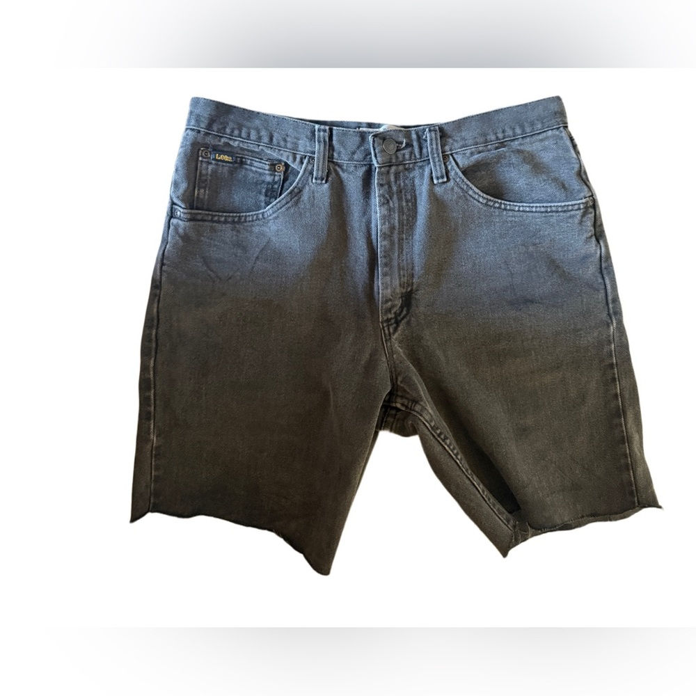 Vintage 90s Grey Lee Long Baggy Loose Fit Raw Hem Cut Offs Relaxed Jean Shorts