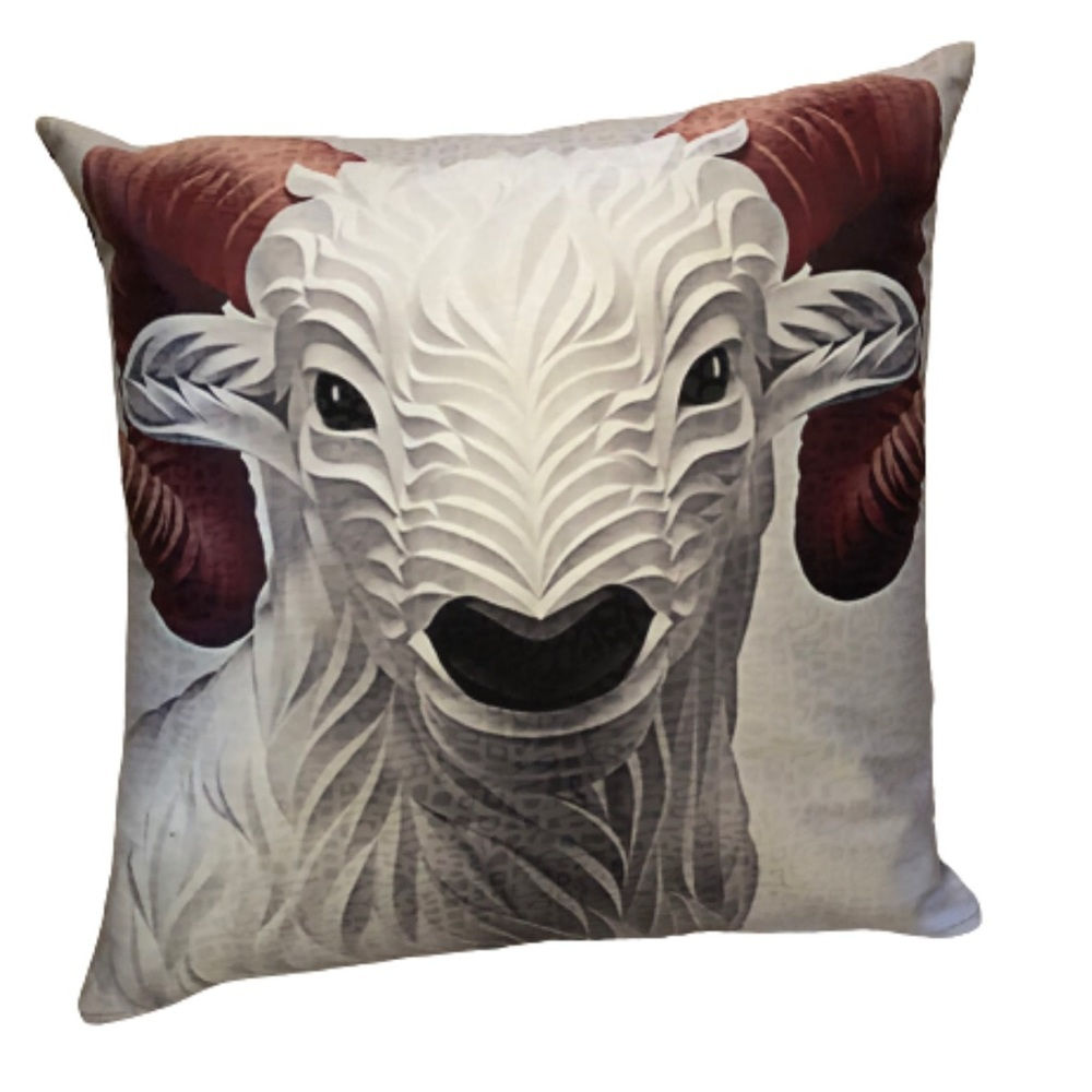 NEW Handmade Designer Aries Silk Front Geometric Ram Throw Pillow Down Insert