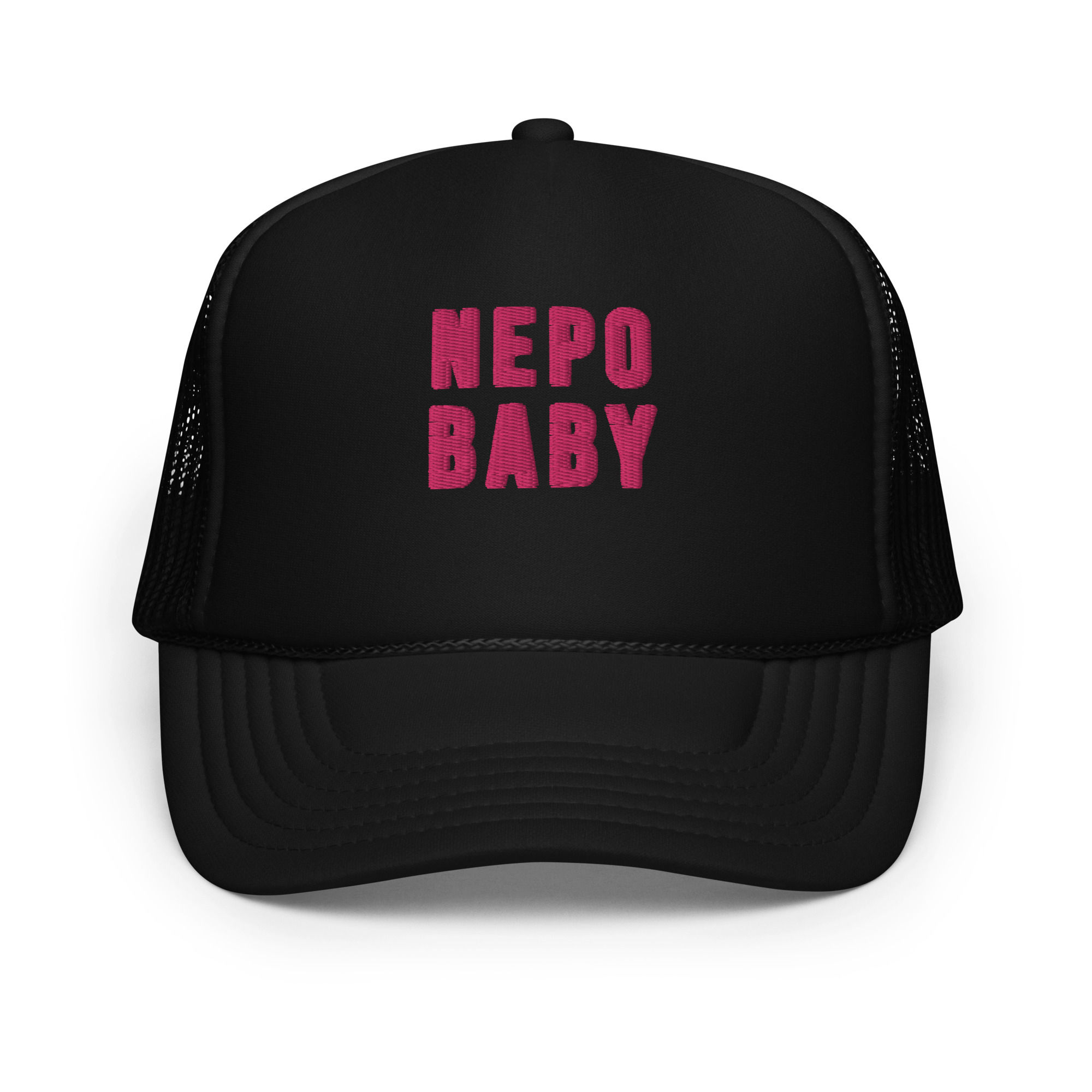 Nepo Baby Embroidered Design Black Mesh Foam trucker hat Unisex