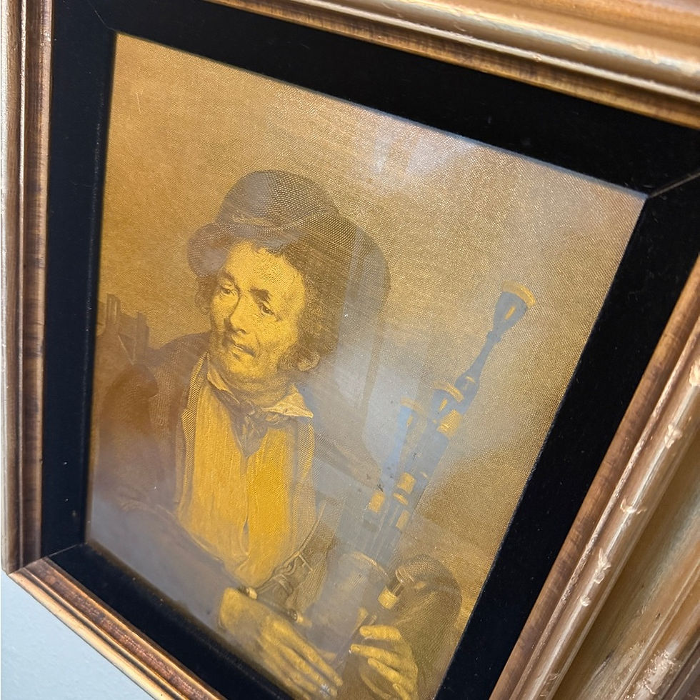 Thumbnail: Vintage Gold Foil Portrait Mexican Man Bagpipes Gold Wood Framed Art Print