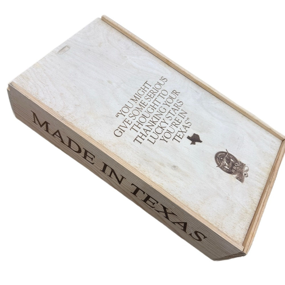 RARE Vintage Made in Texas Slide Top Storage Box Wooden Texas Themed Wine Box