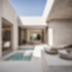 High-end, luxurious concrete interior design from a outside area of a villa, with beige an