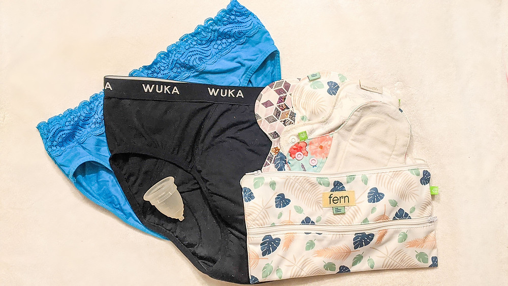 Selection of reusable period products including period pants, CSP and a cup
