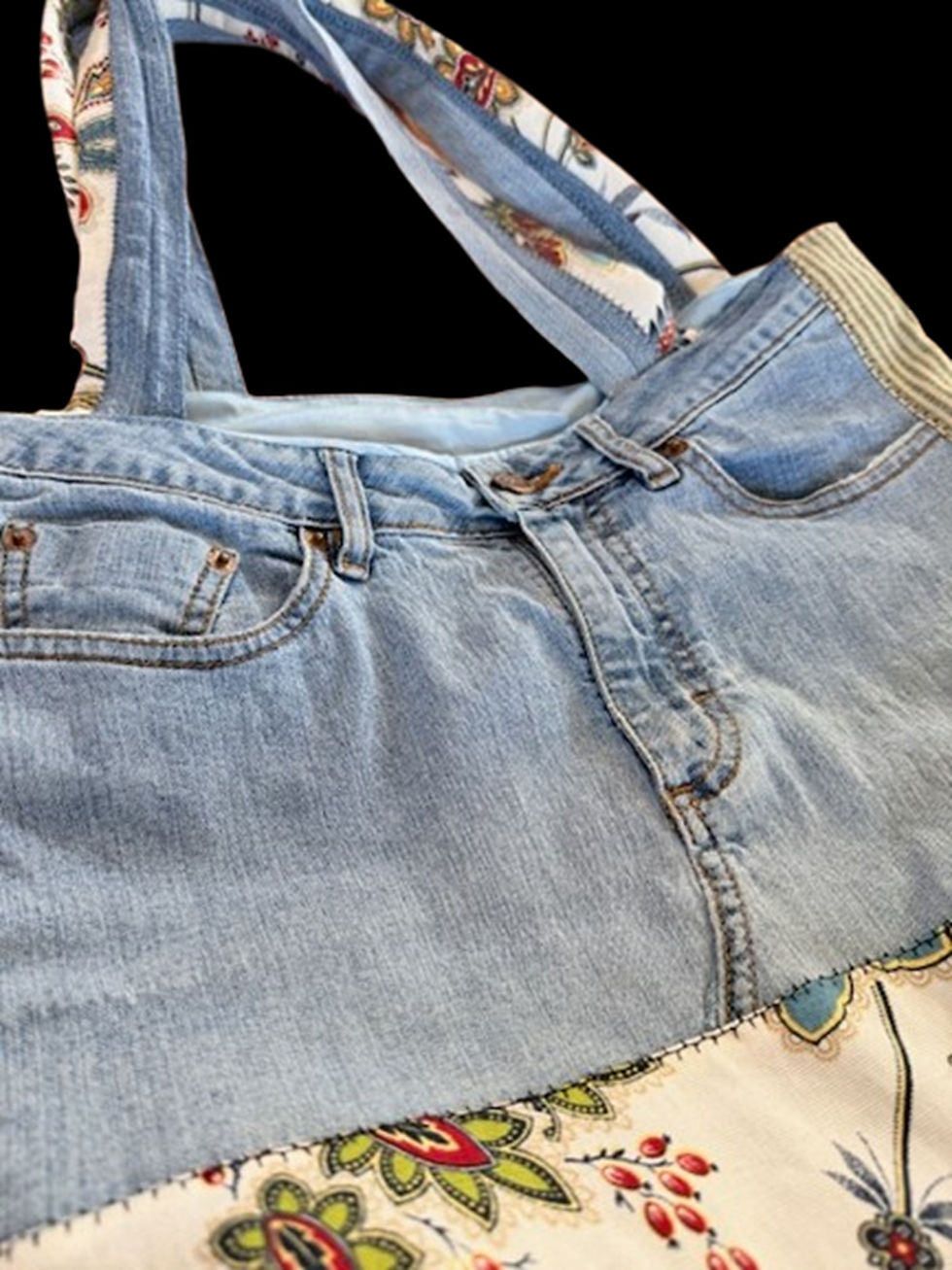 Thumbnail: Upcycled Denim Shoulder Bag w/pockets - Gym or Beach ready!