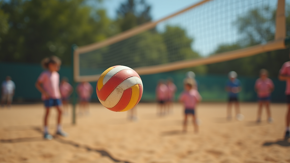 Close-up view of a volleyball being served during a youth training session