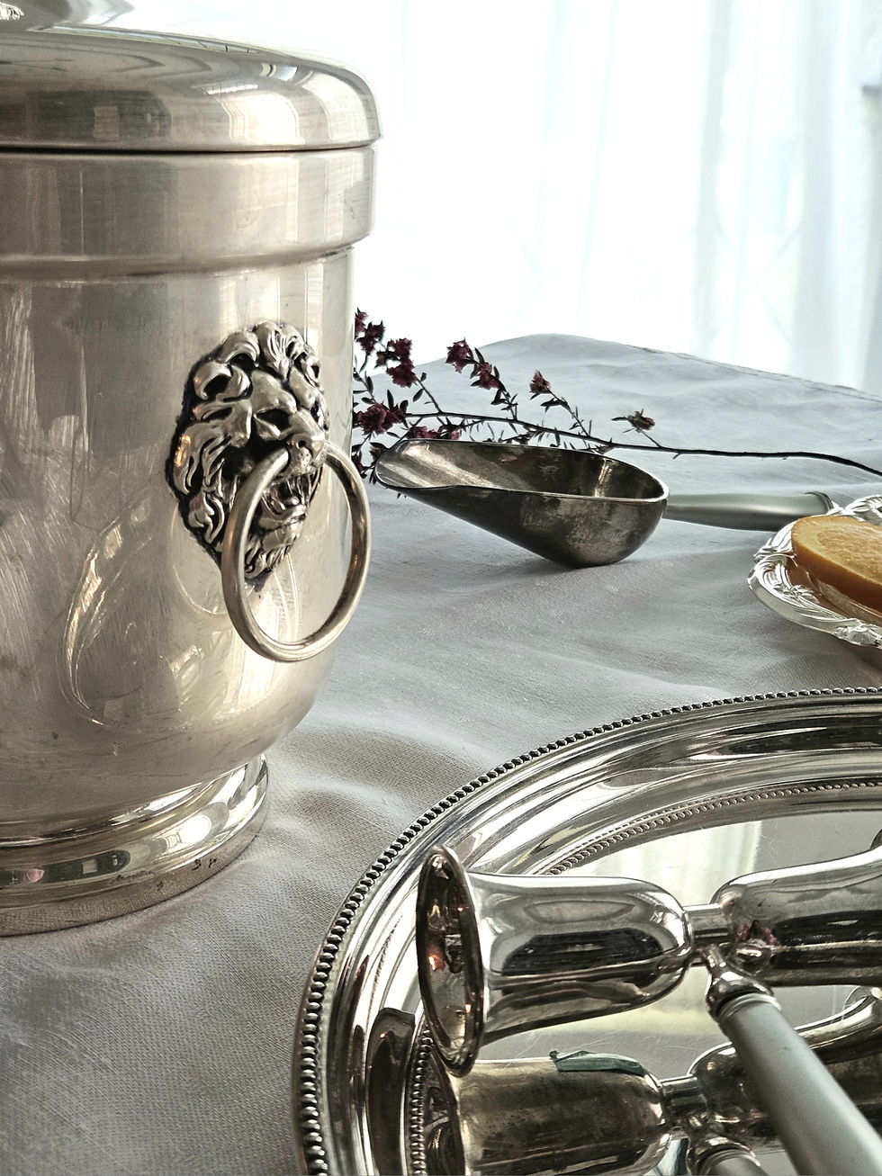 Thumbnail: Vintage Silverplate Ice Bucket with Lion Head Handles & Lid