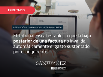 Gráfico sobre el criterio del Tribunal Fiscal que señala que la baja posterior de una factura no invalida automáticamente el gasto sustentado.