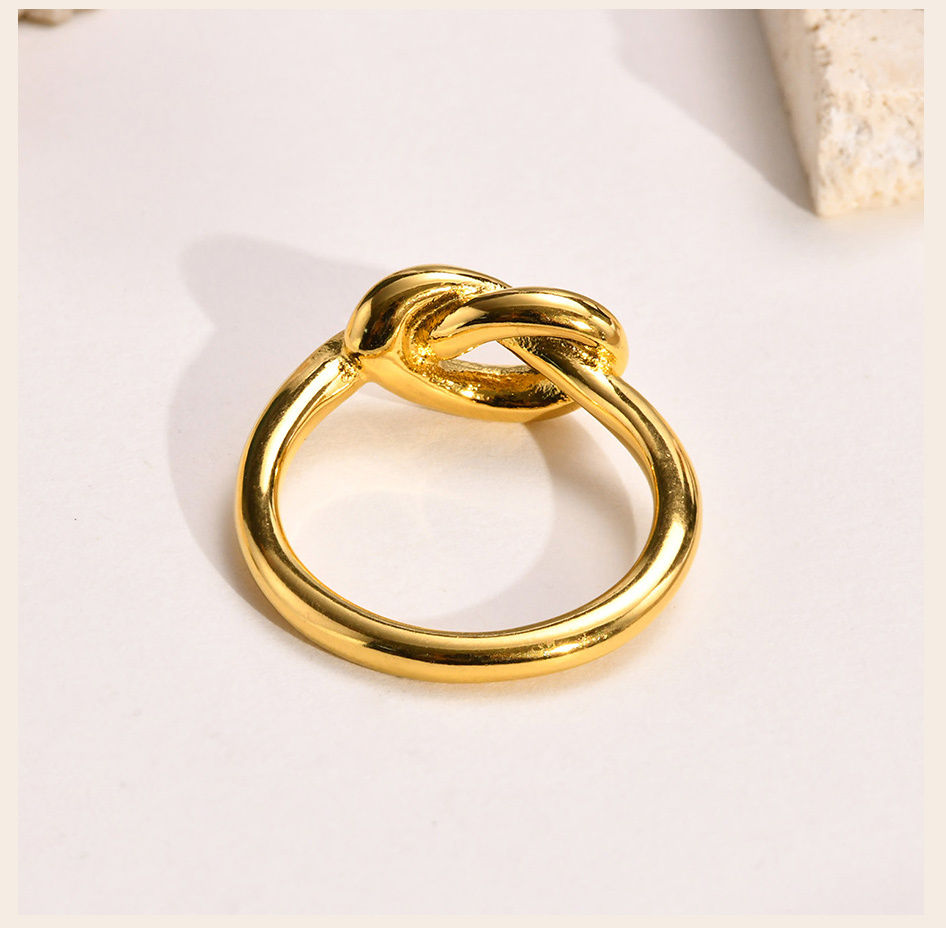 Thumbnail: Love Knot Ring for Women, Stainless Steel Gold Plated Dainty Stacking Ring, Tiny