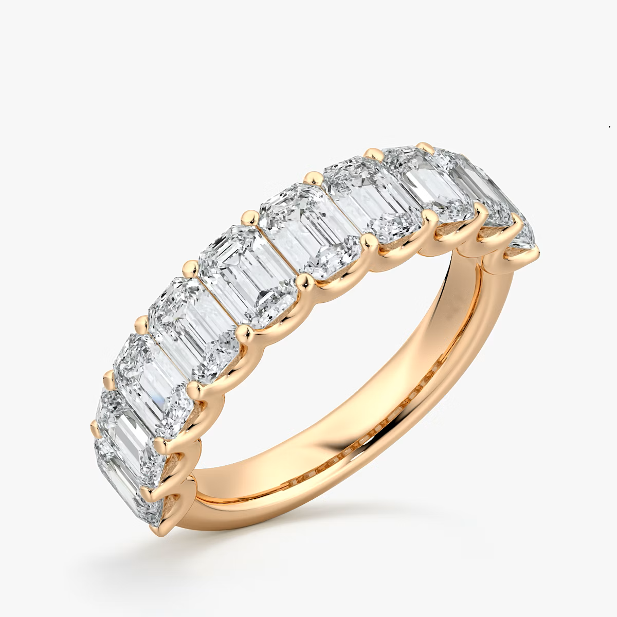 Lab Grown Diamond Emerald Cut Half Eternity Band 14K Yellow Gold Wedding Ring Lu
