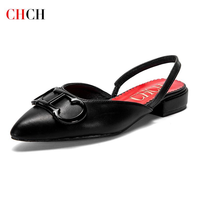 CHCH: Women's Sandals New Black Pointed Flat bottomed loafers Simple