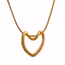 Thumbnail: Minimalist Golden Stainless Steel Heart Hollow Pendant Necklace