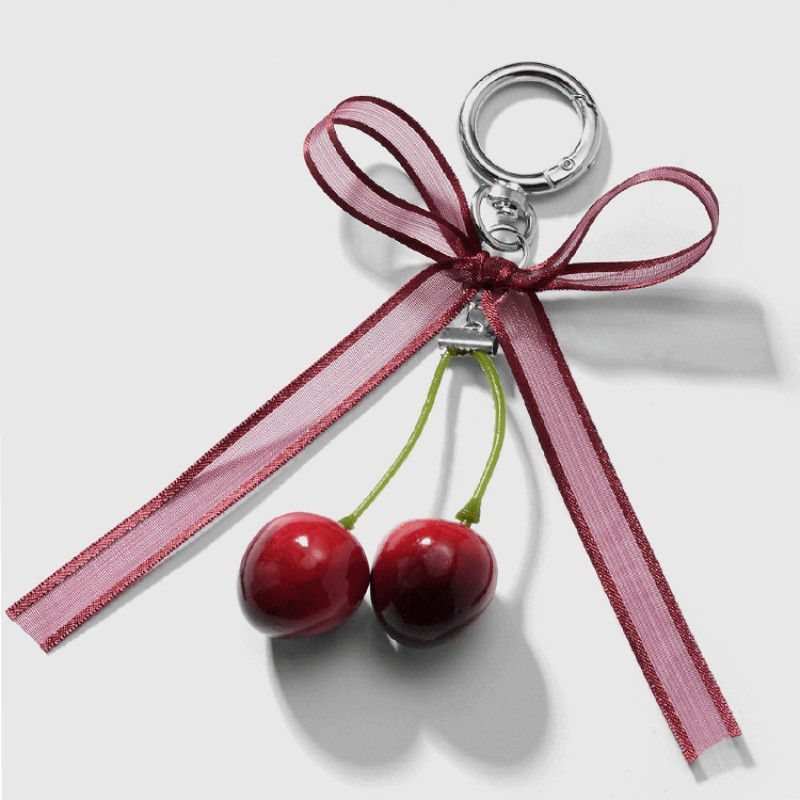 Thumbnail: Leopard Print Keyring Practical Women Fashion Accessory Bow Cherry Keychain 
