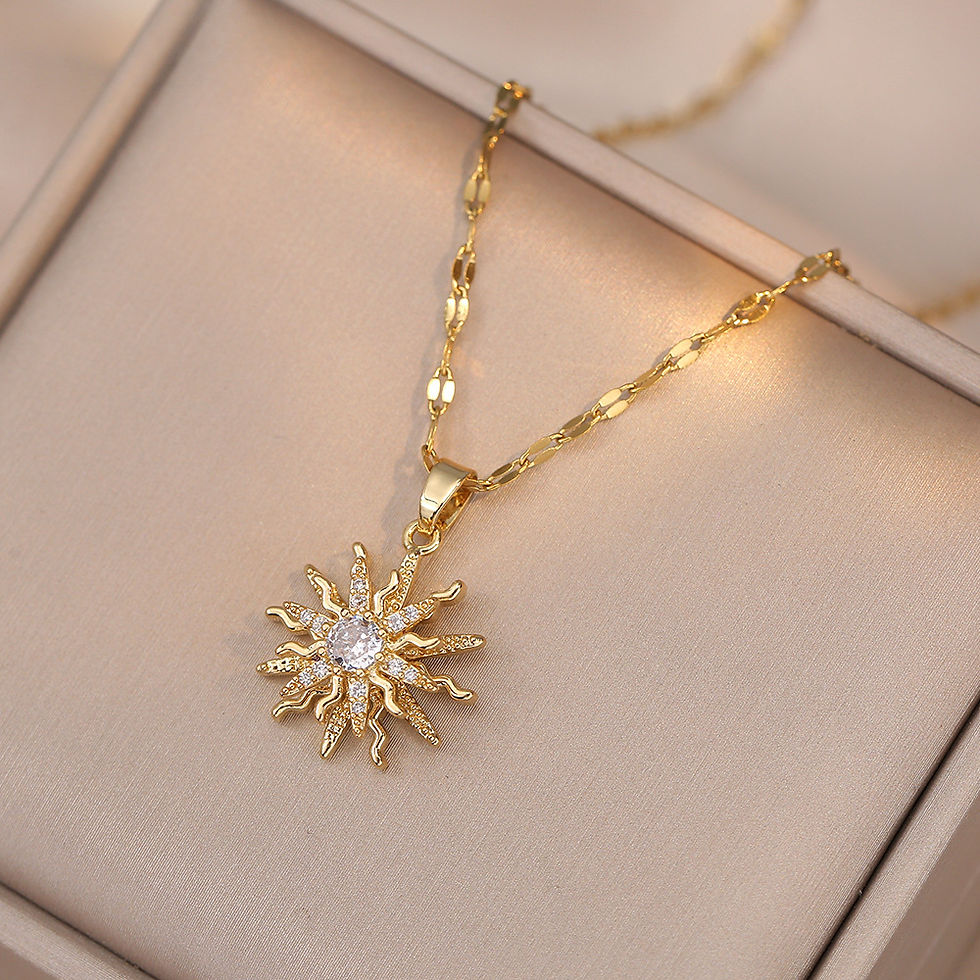 Thumbnail: Classic Gold Color Stainless Steel Necklace For Women Shiny Zircon Geometr