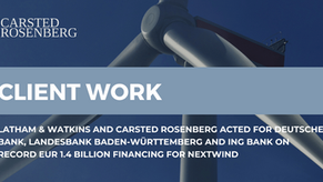 Carsted Rosenberg Acts on Record EUR 1.4 Billion Green Loan Facility for NeXtWind