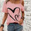 Thumbnail: Heart Print One Shoulder T-shirt, Elegant Short Sleeve Top For Spring & Summer, 
