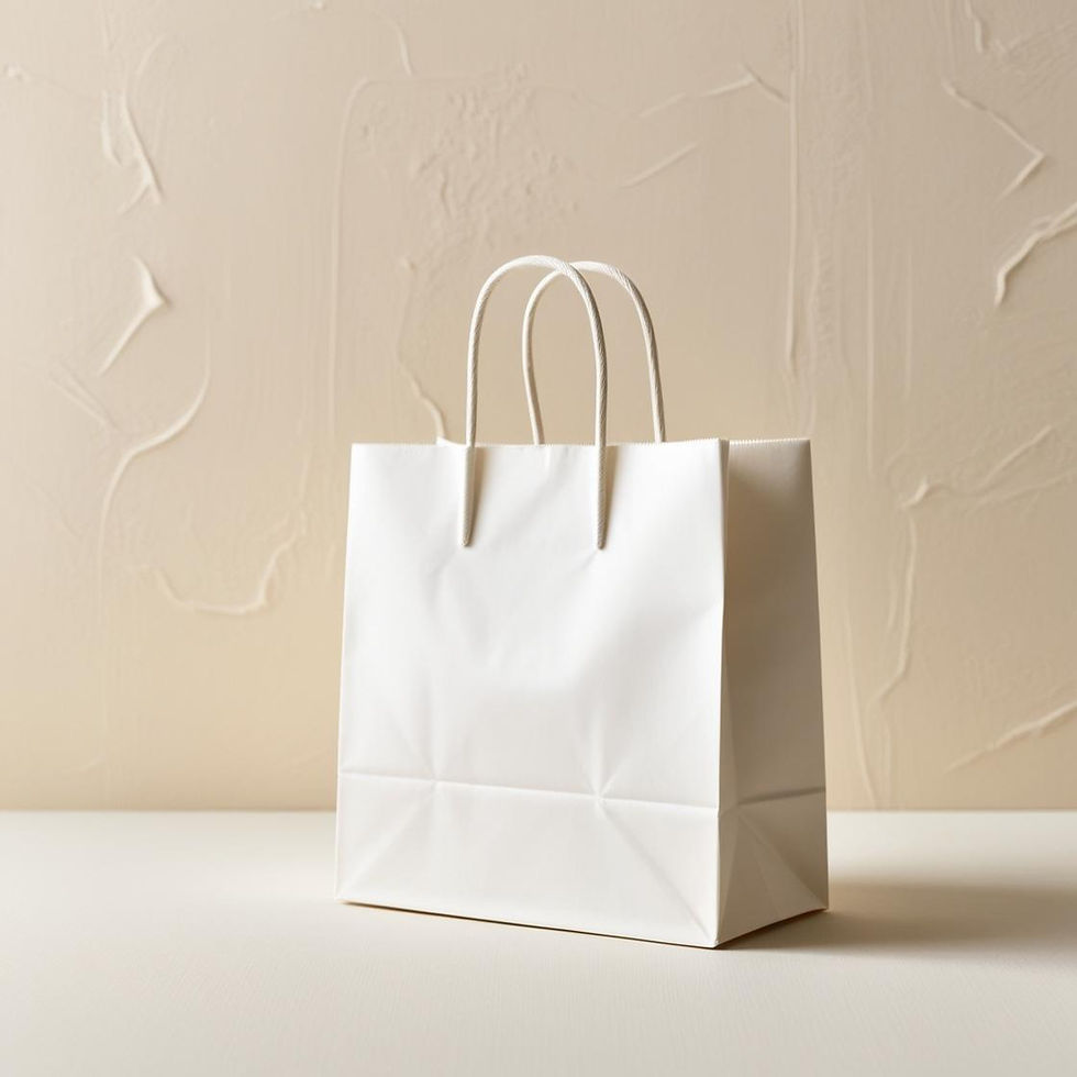 a premium white packaging bag with handle with a beige background.jpg