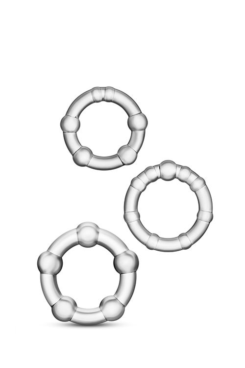 ANELLO FALLICO - SET DA 3 - STAY HARD BEADED COCKRINGS CLEAR