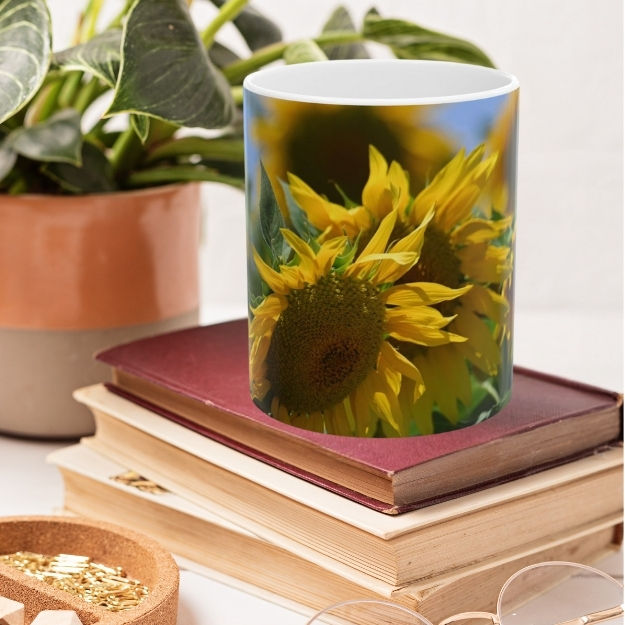 Thumbnail: Mug Cafe with Pic of Sunflowers: Beautiful Birthday Gift for Best Friend