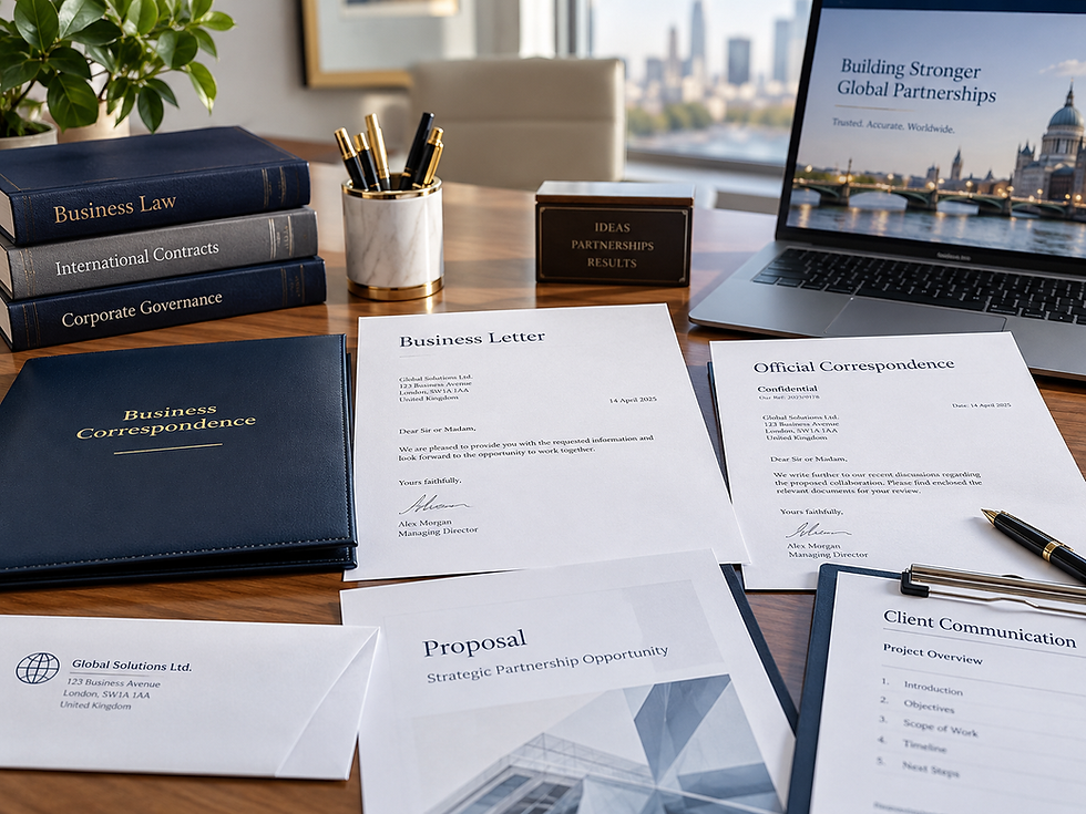 Business documents and laptop on a desk