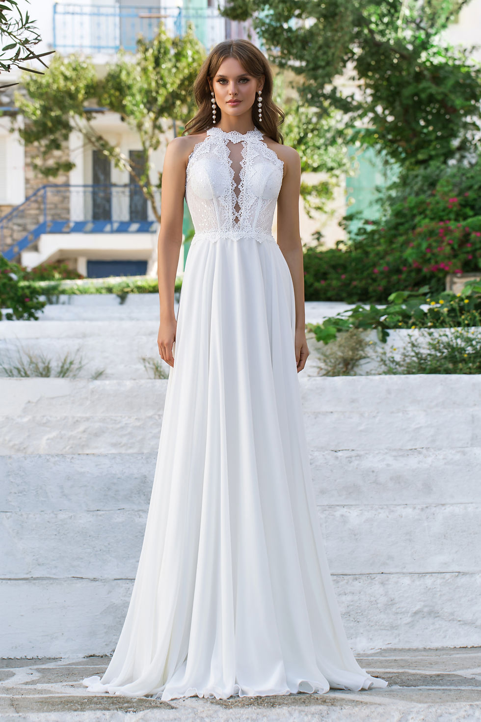 Thumbnail: Halter-neck wedding dress available at White Orchid Bridal Boutique in Roodepoort