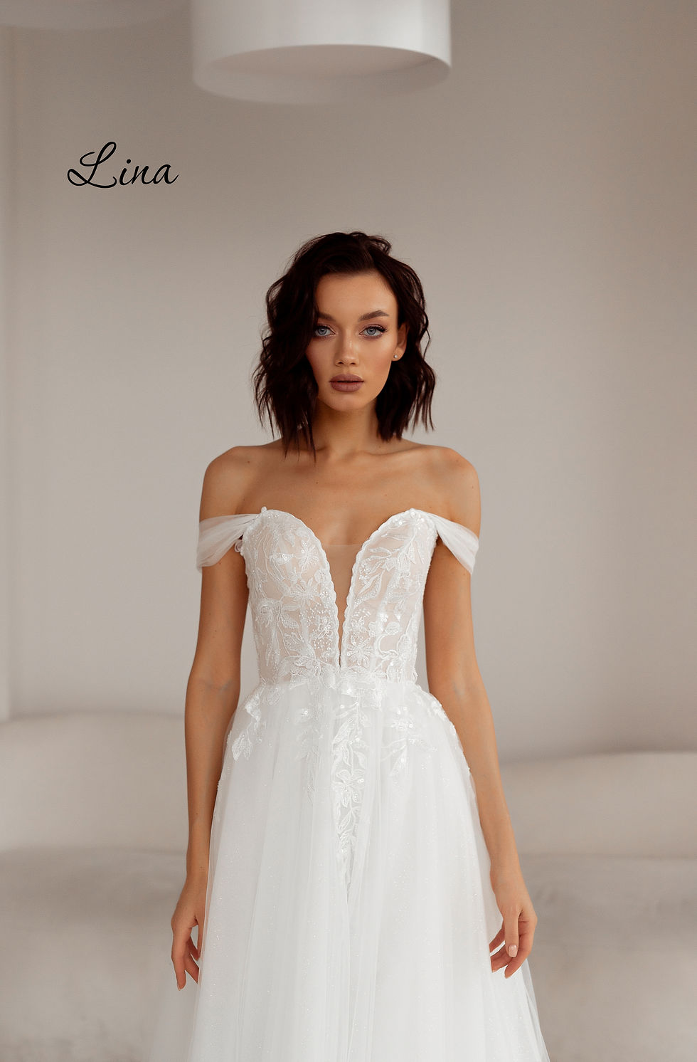 Thumbnail: White Orchid Bridal | Lina | Front View | A-Line | Lace Bodice | Tulle skirt