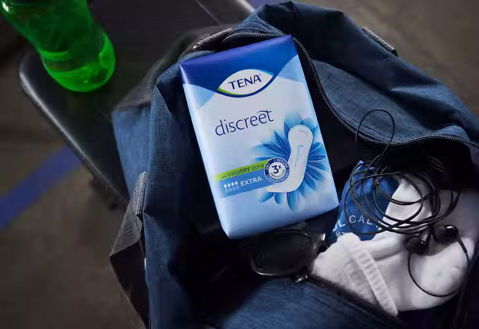 Tena discreet on a gym bag