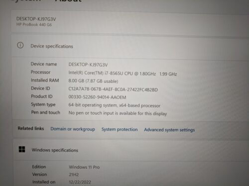 Thumbnail: HP ProBook 440 G6 14” Laptop i7-8565U @ 1.8GHz, 8 GB RAM, 256 GB SSD, Windows 11