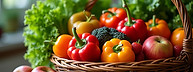 panier de fruits et legumes poivron, pommes, salades