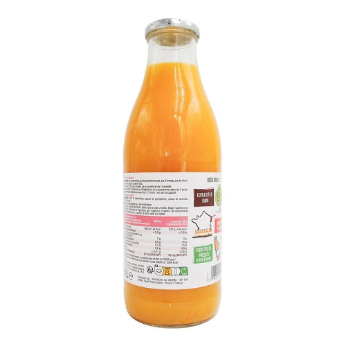 Bouteille de pur jus 4 agrumes clémentine, pamplemousse, orange et citron riche en vitamine C, sans sucres ajoutés