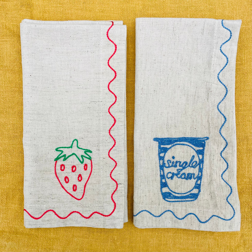 Thumbnail: Embroidered Strawberries n Cream Napkins (Set of 2)