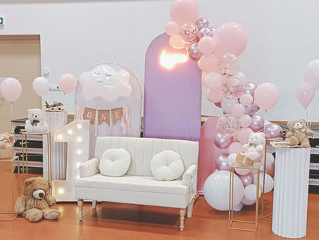 Anniversaire 1 an et baptême rose et nounours