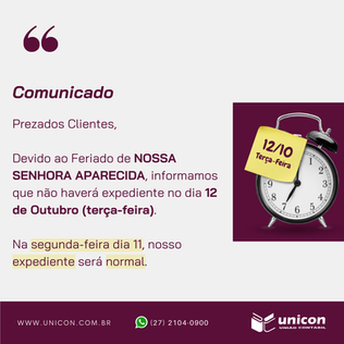 Comunicado de expediente - feriado nossa senhora aparecida