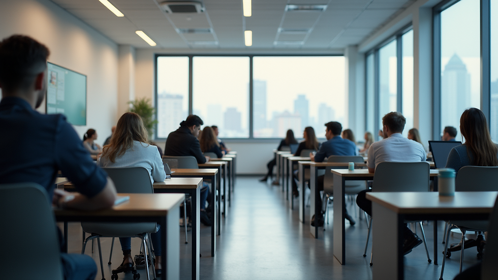 High angle view of a modern classroom with technology integration