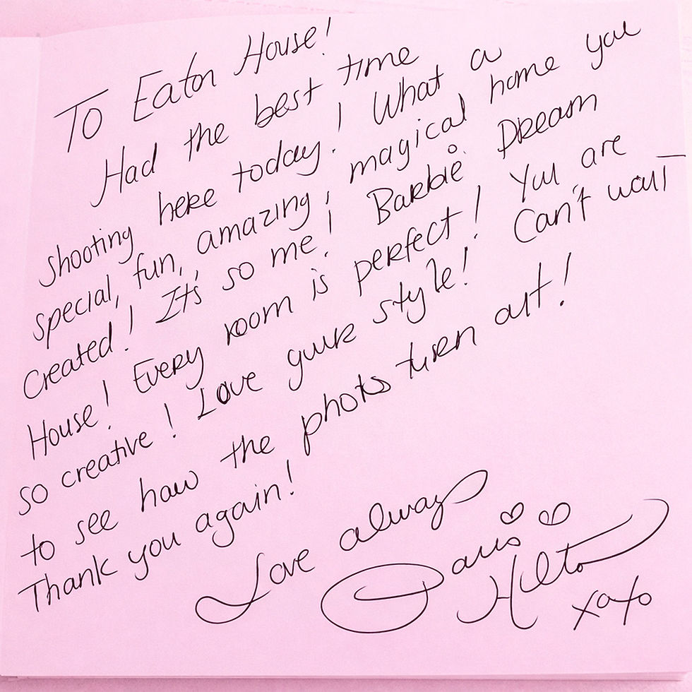 Handwritten note from Paris Hilton to Eaton House Studio following her stay at The Pink House Essex