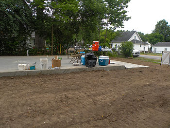 a foundation laid on fresh dirt
