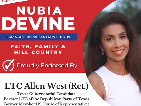 Endorsements that mean the world!  Thank you Allen West. I am eager to defend Texan values!