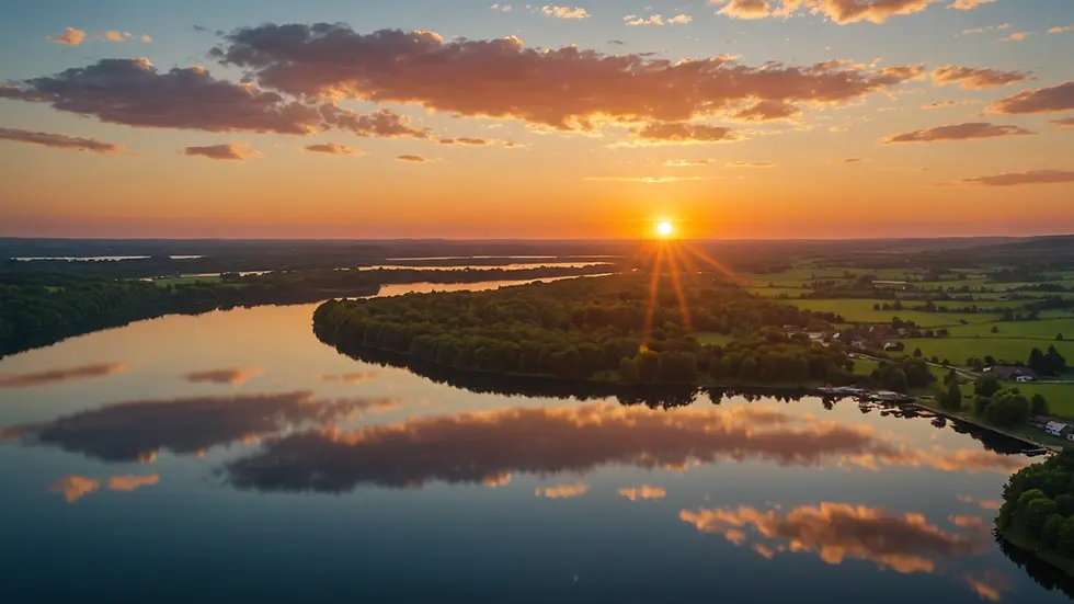High angle view of a picturesque sunset over a calm lake