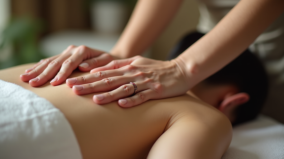Close-up view of a therapist applying gentle pressure during a Thai massage session