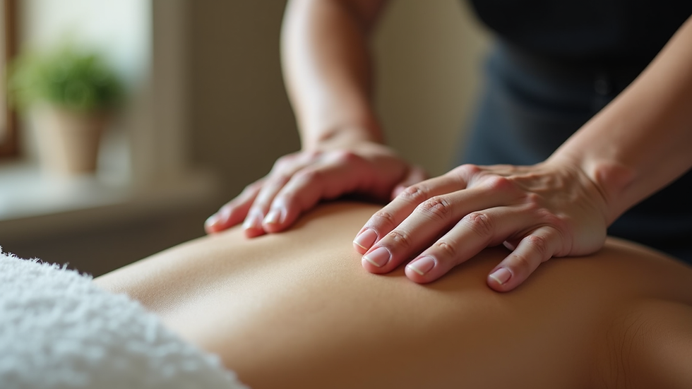 Close-up view of massage therapist applying deep tissue massage on a client’s back