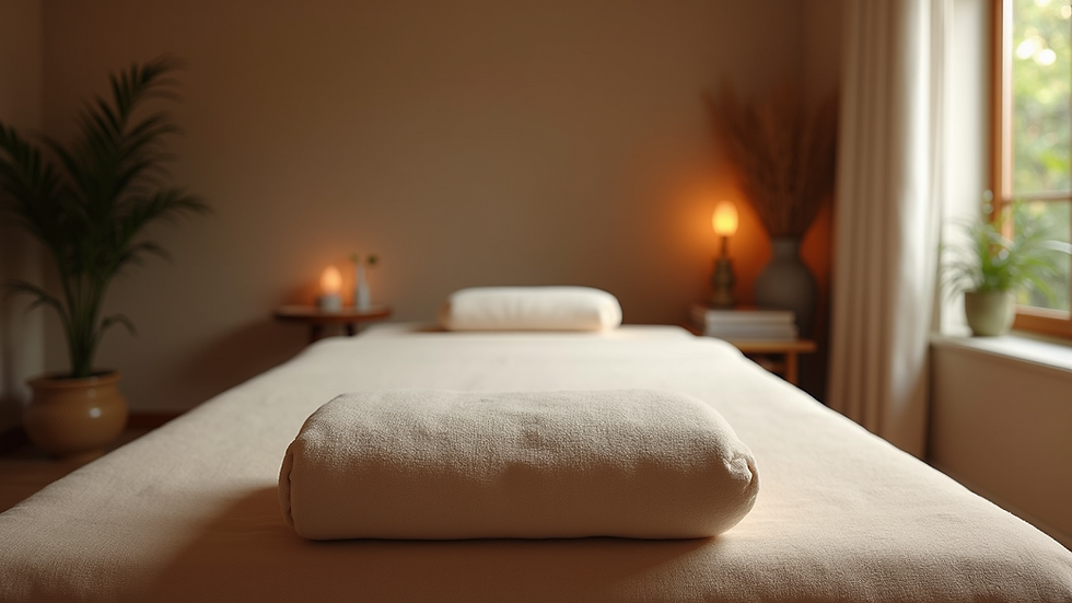 Eye-level view of a traditional Thai massage mat and cushion setup