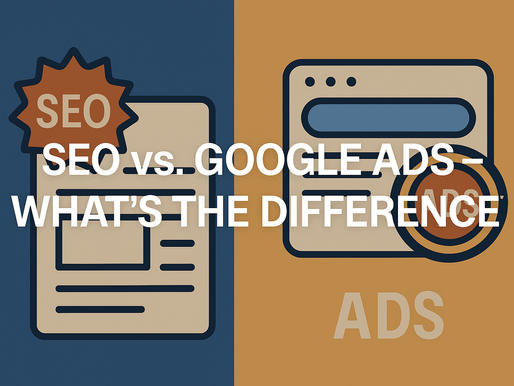 Illustration showing the contrast between SEO and Google Ads, highlighting the difference between long-term organic growth and short-term paid visibility.