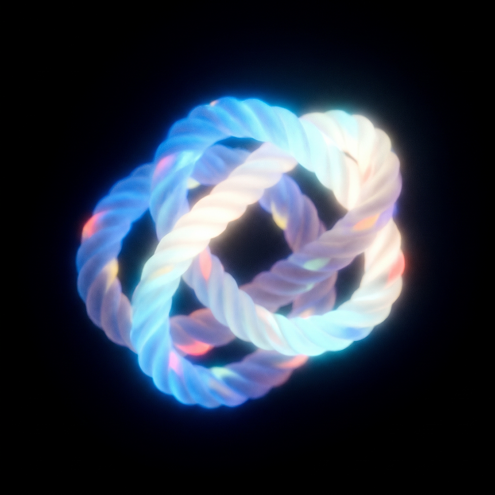 A luminous rope-like knot form in dark space without labels