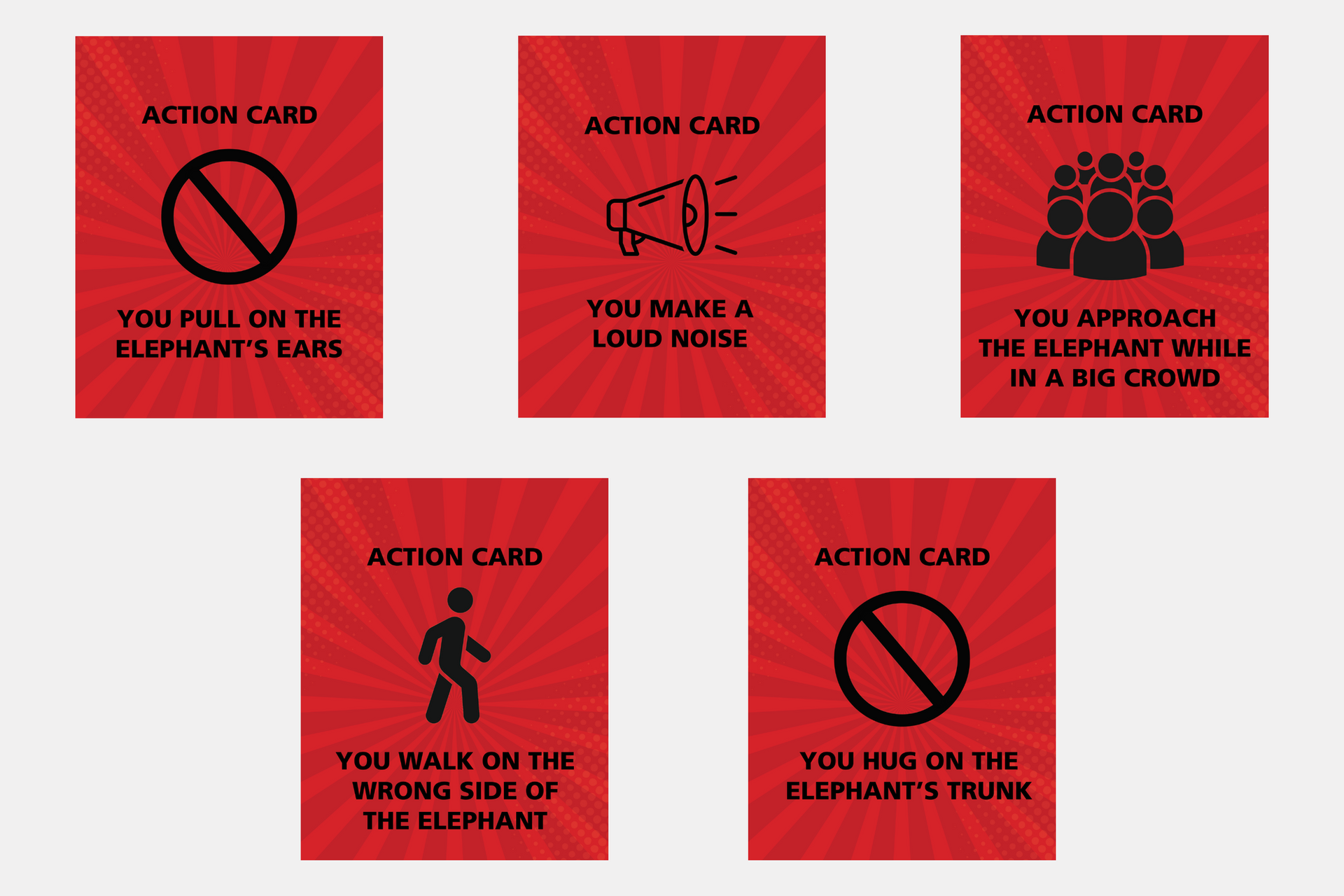 Action cards (bad) - the deck contains two of each