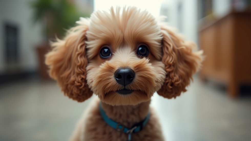 Eye-level view of a well-groomed poodle with a stylish haircut