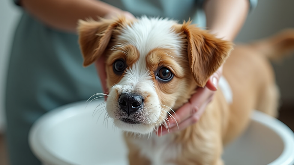 Close-up view of a dog being pampered with a gentle shampoo bath