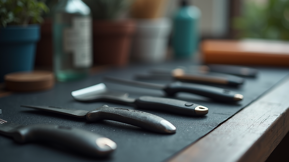 Close-up view of grooming tools neatly arranged on a table