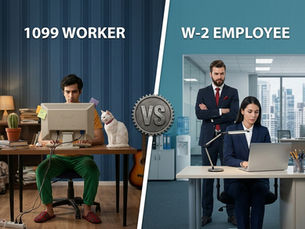 1099 contractor vs W-2 employee comparison showing differences in taxes, benefits, and employment status in 2026