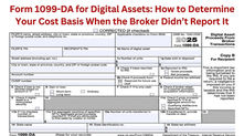 Form 1099-DA 2025 for digital assets showing broker transaction boxes with no cost basis reported