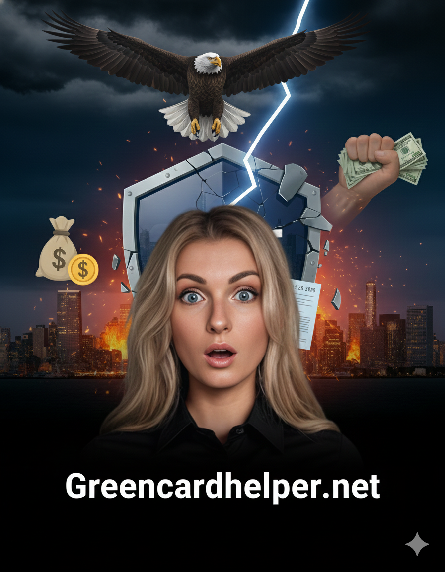 USCIS infographic outlining proposed EB-5 fee adjustments, including reduced fees for Forms I-526E and I-956, introduction of the new I-956K fee, and establishment of the EB-5 Integrity Fund. Includes percentage changes, annual regional center fees, and penalties for late payments.