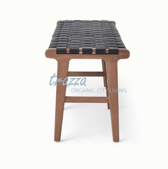 Miniatura: ZEMBA | banco bajo tejido de cuero negro